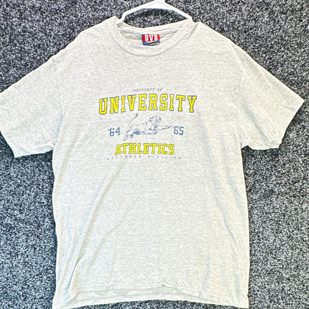 Vintage Y2K Old Varsity Brand OVB University Athletics T Shirt Gray Mens L